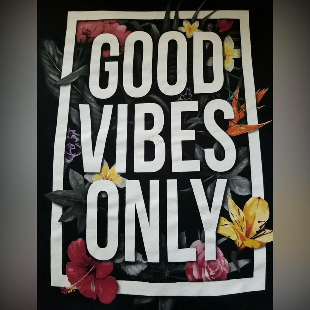 DOM it's about the Art "Good Vibes Only" Graphic Mens Black T-Shirt Size S - Picture 3 of 4
